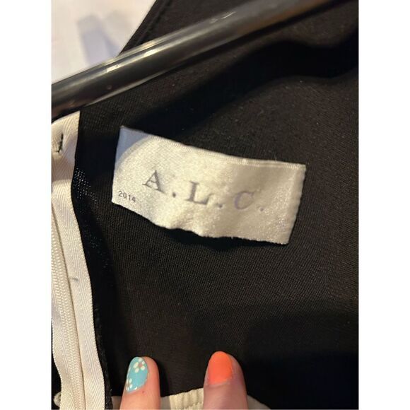 ALC Dip Dye Cutout Midi Dress Black Off White 2014 Large Sleeveless Silk - Picture 3 of 13